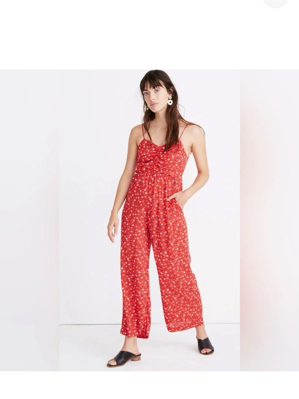 Madewell Red Floral Spaghetti-Strap Jumpsuit